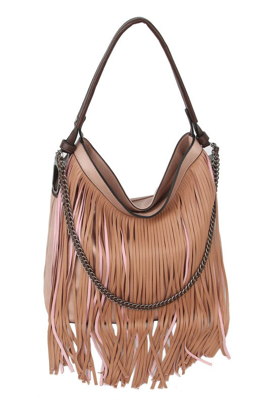 Sweet Perspective Faux Leather Fringe Purse in Khaki